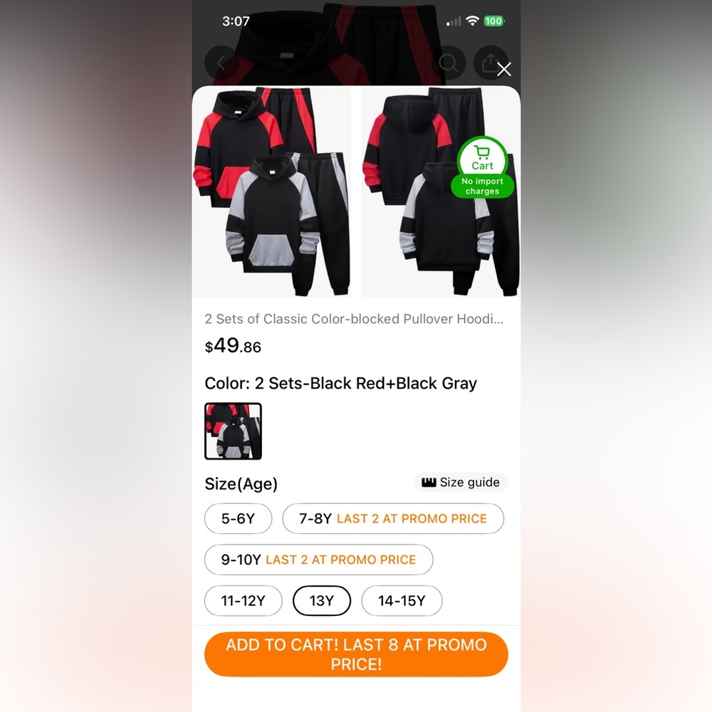 Kids Black and Gray Hoodie & Jogger Sets